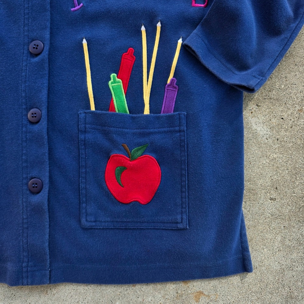Vintage 90s Teacher Sweater Size M Alphabet Pencils Oversized Wearable Art - Picture 9 of 13